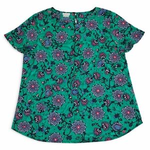 Van Heusen XXL Green Floral Print Blouse Short Sleeve Lightweight Spring Top